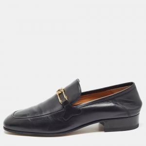 Gucci Black Leather Interlocking G Loafers Size 43