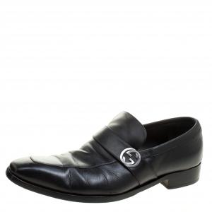 Gucci Black Leather GG Oxfords Size 43.5