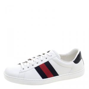 Gucci White Leather Python Trim Web Detail Ace Low Top Sneakers Size 42