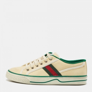 Gucci Cream Canvas Tennis 1977 Web Low Top Sneakers Size 41