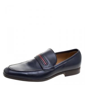 Gucci Blue Leather Signature Web Loafers Size 42