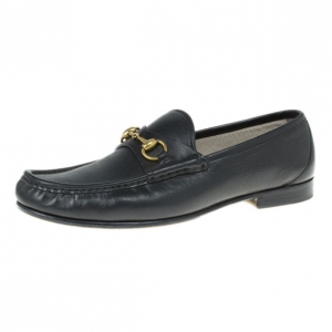 Gucci Black Leather 1953 Horsebit Loafers Size 43