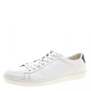 Gucci White Leather Green Snakeskin Trim Low Top Sneakers Size 46.5