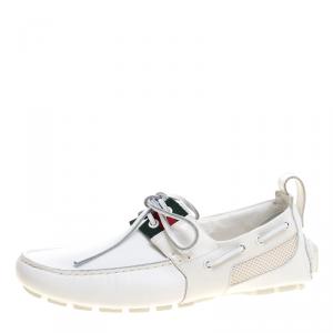 Gucci White Leather and Mesh Web Detail Bow Loafers Size 40.5