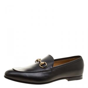 Gucci Black Leather Jordaan Horsebit Loafers Size 40.5