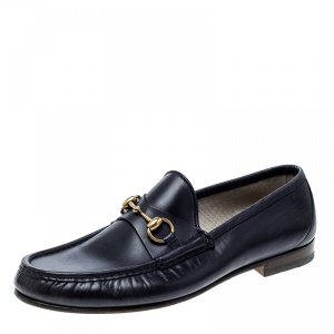 Gucci Blue Leather Horsebit Loafers Size 42.5