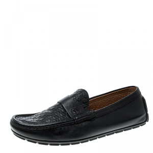 Gucci Black Guccissima Leather GG Loafers Size 42