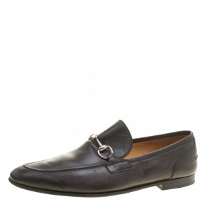 Gucci Black Leather Jordaan Horsebit Loafers Size 44.5