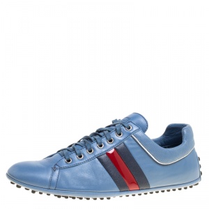 Gucci Europe Exclusive Blue Leather Web Detail Low Top Sneakers Size 44