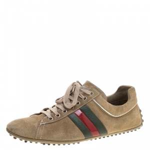 Gucci Beige Suede Web Detail Sneakers Size 41