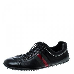 Gucci Black Leather Web Sneakers Size 43.5