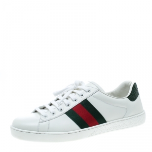 Gucci White Leather Croc Trim Web Detail Ace Low Top Sneakers Size 42