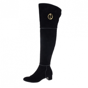 Gucci Black Suede GG Over The Knee Boots Size 37