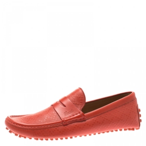 Gucci Orange Diamante Leather Driver Loafers Size 42.5