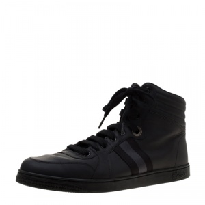 Gucci Black Leather Gucci Viaggio Web Detail High Top Sneakers Size 42