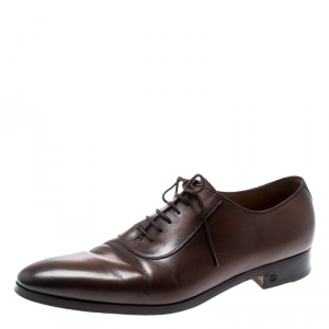 Gucci Brown Leather Lace Up Oxfords Size 44.5