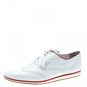 Gucci White Brogue Leather Lace Up Sneakers Size 41.5