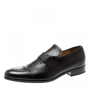 Gucci Brown Leather And Lizard Leather Loafers Size 41