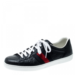 Gucci Blue Guccissima Leather Ace Low Top Sneakers Size 44