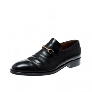 Gucci Black Leather Horsebit Loafers Size 44
