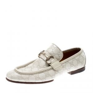 Gucci White Guccissima Leather Horsebit Loafers Size 41