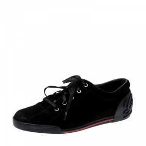 Gucci Black Suede Boulevard Script Logo Lace Up Sneakers Size 42