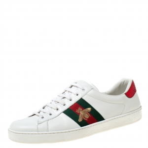 Gucci White Leather Ace Embroidered Bee Low Top Sneakers Size 43