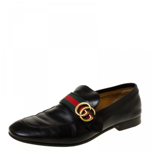 Gucci Black Leather Donnie Web Loafers Size 41