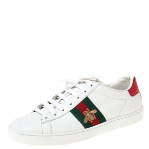 Gucci White Leather Ace Embroidered Bee Low Top Sneakers Size 37