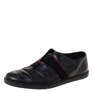 Gucci Black Leather Slip On Low Top Sneakers Size 42.5