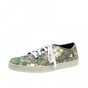 Gucci Green/Beige Bloom Print GG Supreme Canvas Lace Up Low Top  Sneaker Size 43