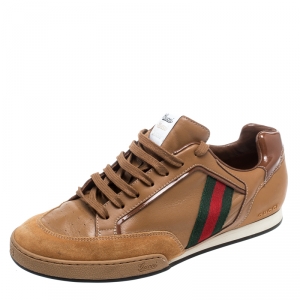 Gucci Brown Web Leather and Suede Tennis 83 Lace Up Sneakers Size 40
