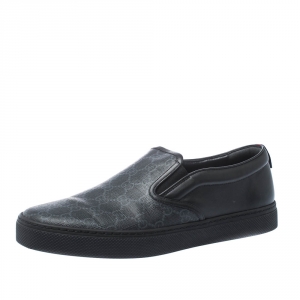 Gucci Black GG Supreme Canvas and Leather Slip On Sneakers Size 43.5