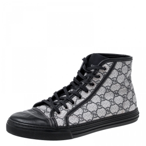 Gucci Blue/White GG Supreme Canvas and Leather Cap Toe High Top Sneakers Size 42.5