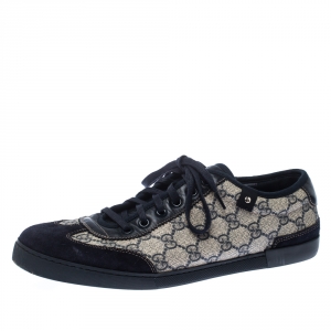 Gucci White/Blue GG Canvas And Suede Low Top Sneakers Size 42