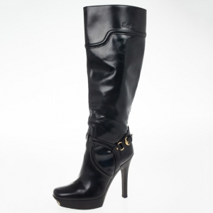 Gucci Black Leather Knee Length Boots Size 38