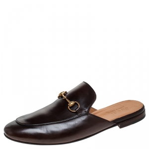 Gucci Brown Leather Horsebit Mules Size 44