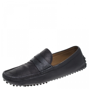 Gucci Black Diamante Leather Slip On Loafers Size 45