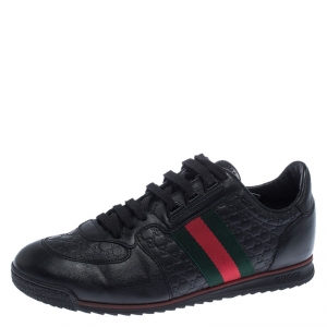 Pre Owned Gucci Black Microguccissima Leather Web Low Top Sneakers Size 40
