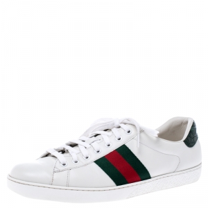 Gucci White Leather Ace Low Top Sneakers Size 44