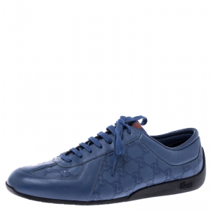 Gucci Blue Leather Guccissima Low Top Sneakers Size 43.5 