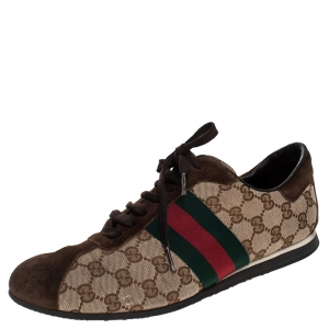 Gucci Beige/Brown GG Canvas And Suede Ace Vintage Web Lace Up Sneakers Size 41.5