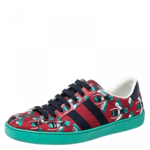 Gucci Multicolor Bee Jacquard Fabric Ace Low Top Sneakers Size 41