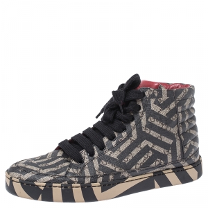 Gucci Black/Beige Geometric Print GG Supreme Canvas High Top Sneakers Size 41