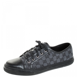 Gucci Black/Navy Blue Leather And GG Canvas Low Top Sneakers Size 43