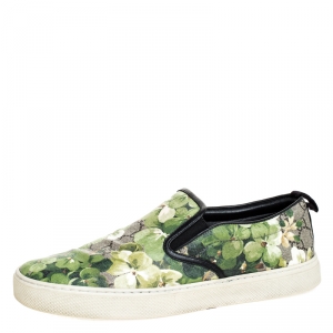Gucci Multicolor GG Supreme Blooms Printed Canvas Slip On Sneakers Size 42