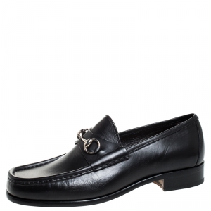 Gucci Black Leather Horsebit Loafers Size 43.5