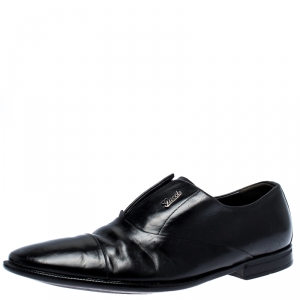 Gucci Black Leather Cap Toe Slip On Loafers Size 40