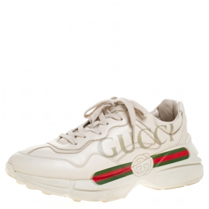 Gucci Ivory Leather Rhyton Vintage Logo Platform Sneakers Size 41
