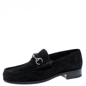 Gucci Black Suede Leather Horsebit Loafers Size 41.5